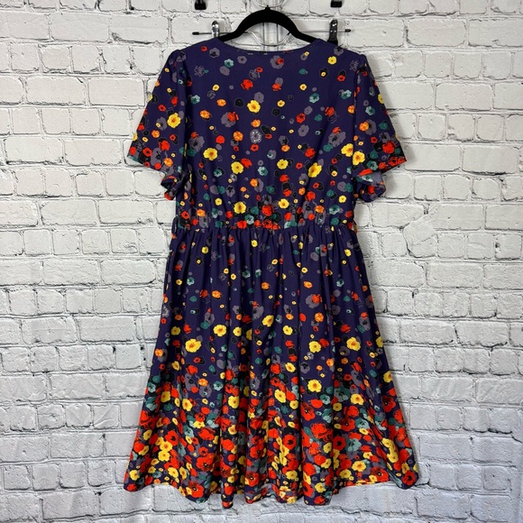 BloomChic Poppy Flowers Floral V-Neck Floral A-Line Flutter Sleeves Dress Sz 12 - Picture 2 of 8